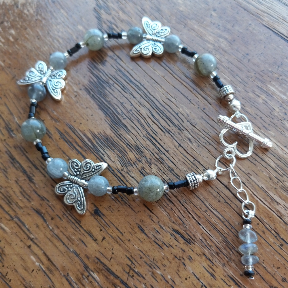 Hand Crafted Labradorite And Butterfly Beaded Bracelet!!!!